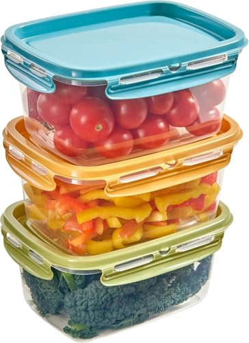 Snips Lock Mixcolor - Set 3 Contenitori per Alimenti 1,2L, Coperchio Salva Freschezza con 4 Chiusure di Sicurezza - Contenitore per Cibi 18,4x14x12 Frigorifero, Microonde e Lavastoviglie Made in Italy