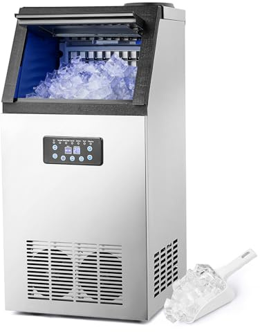 WILPREP Commercial Ice Machine, Industrial Ice Maker Machine with 10kg Ice Storage Capacity, Freestanding Stainless Steel Ice Cube Machine for Bar Home Supermarkets（72.5kg/24h 45 Ice Cubes）