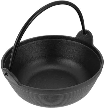 POPETPOP Small Cast Iron Cauldron Pot for Camping Non-Sticky Outdoor Cookware Dual Handle Dutch Oven for Household Cooking and Picnic