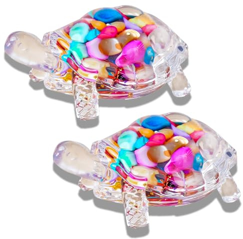 2 PCS Turtle Crystal Glass Statue Gravel Decoration Animal Statue Crystal Figurines Animal Gifts (2-PCS-Color-Shell)