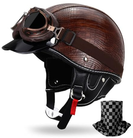 HALYING Casco Moto Vintage Scodella Semi Aperto - ABS Antishock + EPS Ammortizzante, Fibbia Doppia D Metallica, Visiera, Interno Traspirante per Scooter/Moto (Uomo/Donna)