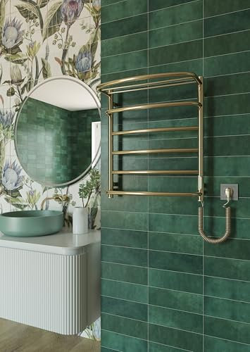Elna Scaldasalviette Oro - 105W - 605x530mm - Con Ripiano - Elettrico - Radiatore compatto in acciaio inox - Con termostato, Timer ed Eco - IP44 - Montaggio a parete per bagno e camera degli ospiti