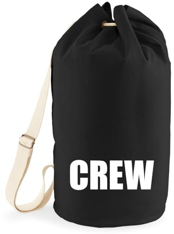 Huuraa Seesack Crew Schriftzug Geschenk | Tasche 20 Liter Strandtasche Black Baumwolle Rucksack Geschenkidee Schwarze Sporttasche Duffle Bag mit Kordelzug Verschluss