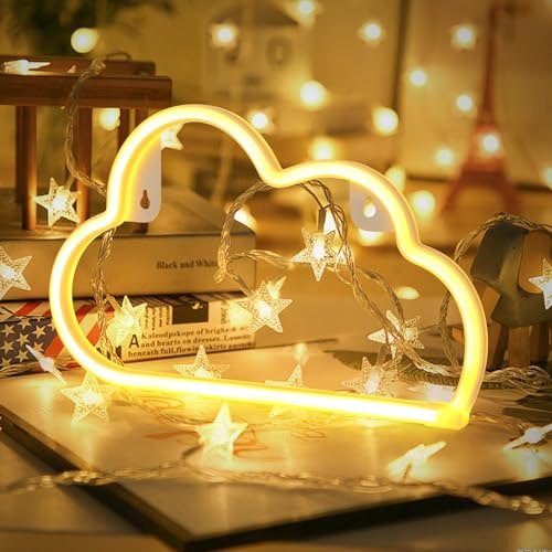 Gpurplebud LED Wolke - Cloud Neon Light USB und Batterie Betrieben, Neon Schild Wanddekoration für Kinderzimmer Schlafzimmer Deko Jugendzimmer Mädchen (Warmweiß)