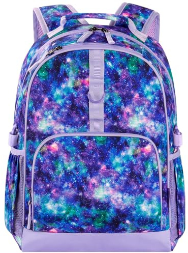 Choco Mocha Kinderrucksack Mädchen Rucksack Kinder Schulrucksack Schultasche Grundschulrucksack mit Brustgurt für 6-12 Jahre, 17inch Stern Lila-Grün