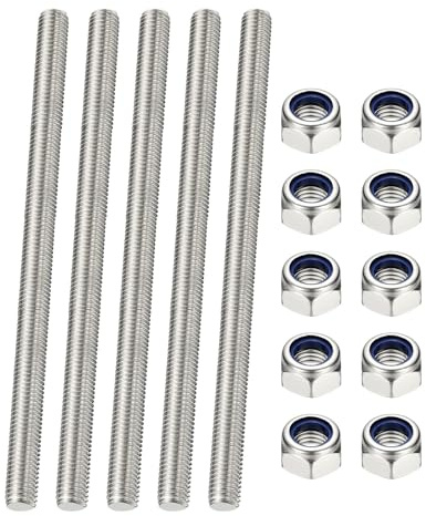 PATIKIL 5 Pcs Fully Threaded Rod, M4 x 160mm 304 Stainless Steel Right Hand Long Thread Bar Studs with Nuts for Pipes Clamps Hangers U-Bolts