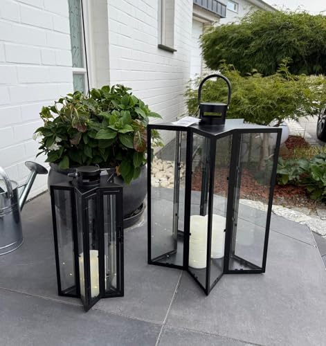 Lot de 2 lanternes de jardin en métal XXL en forme d'étoile Décoration extérieure en métal Noir Hauteur 58/41 cm