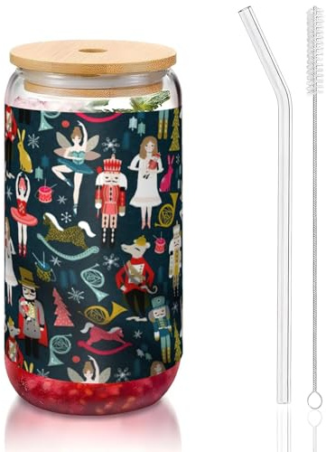 OKFSTY Ensemble de verres en verre réutilisables pour femme Motif casse-noisette 473 ml