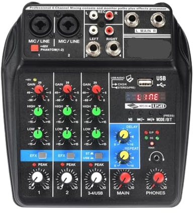 Mezclador de audio Mezclador de audio portátil Efecto 4 canales 48V Bluetooth Mini consola de sonido USB Reproducir música