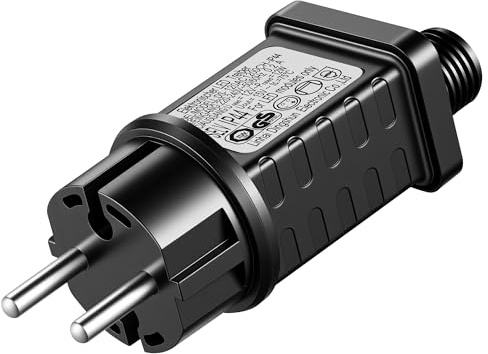 JIZZU Trasformatore Spina per Luci di Natale 12V 12W, Impermeabile IP44 Trasformatore LED Adattatore Alimentatore 9 Modalità, per Luci Natalizie, Catene Luminose, Reti Luminose e Luci a Ghiacciolo