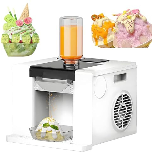 ZEEKYFOR Machine à Glace Pilée électrique, Mini Machine à Glace en Neige, Machine à Cornets de Neige électrique, Sorbetière pour Restaurant, Salon de Thé Au Lait, Pâtisseries, Usage Domestique White