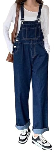 ACMEDE Salopette da Donna in Denim Tuta in Cotone Jeans Casual con Spalline Regolabili e Vestibilità Ampia Bib Baggy Salopette con Pettorina e Tasche Tuta Taglie Forti con Gambe Larghe XXS-XXL