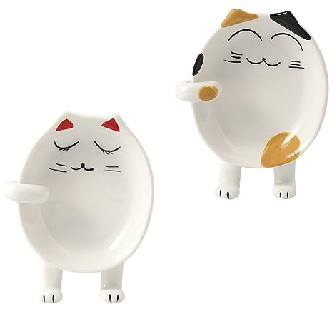 VICASKY 2pcs Cartoon Ceramic Pot Lid Racks Spoon Rests Utensil Holder Ladle Stands for Kitchen Cooking Gadgets