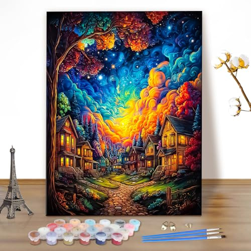 MEIYUDA Malen Nach Zahlen Erwachsene Phantasiewald, DIY Set Erwachsene Landschaft Bastelset, Malen Nach Zahlen DIY Handgemalt öLgemäLde Kit Als Geschenk und Home Haus Deko 40x50cm(Ohne Rahmen)