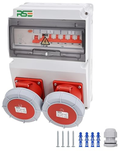 BAUSTROMVERTEILER WANDVERTEILER KOMPLETT VERDRAHTET 32A 16A MIT CEE STECKDOSE IP67, 10. 2X32A IP67 mit RSE LS+FI