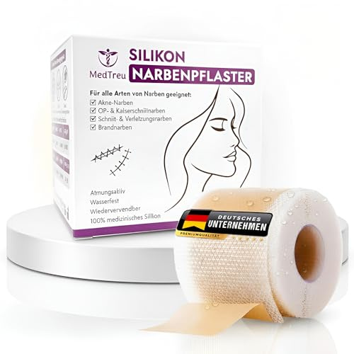 Medtreu Silikon Narbenpflaster 4x300cm - Ideal für Gesicht - Kaiserschnitt OP-Narben - Verbrennung, Keloid & Akne - UV-beständig und Wiederverwendbar - medizinisches silikonpflaster