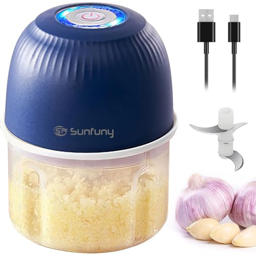 Mini Chopper Electric Small Food Processor, 250ml Garlic Chopper Cordless Food Processor, USB Rechargeable Wireless Blender, Portable Vegetable Dicer with Stainless Steel Blade for Onion, Kitchen,Blue