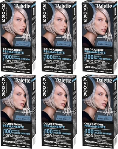 Syoss by Palette Colorazione Permanente 10-55 Biondo Platino Ultra, Colorazione capelli permanente con Cheratina, copertura dei capelli bianchi, fino a 100 giorni di colore intenso, confezione da 6