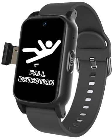 VCYEX Montre Connectée Senior Montre 4G pour Seniors avec Détection De Chute Personne Âgée Bouton SOS Suivi Appel Bidirectionnel pour AlzheimerBlack,1.25 * 0.57 * 2.22inch