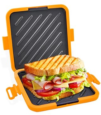 Microwave Toaster & Sandwich Maker(<5 Min)|Microwave Panini Press, Grilled Cheese & Toastie Maker | RV Essential | Fast Cooking for Home, Office, Dorm | Dishwasher Safe Microwave Cookware