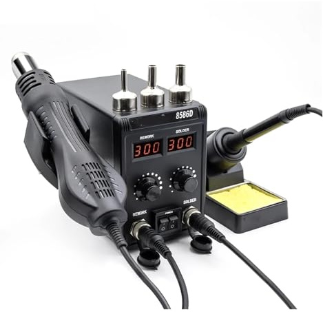 Soldering Station, 8586D Soldering Station 2 in 1 Hot Air Gun Solder with Digital,10-Minute Sleep Mode for SMD Rework(8586 KIT5)