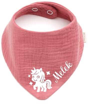Personalisiertes Dreieckshalstuch aus Baumwolle/Musselin | Einhorn mit Namen | Halstuch für Jungen, Mädchen | Viele Farben