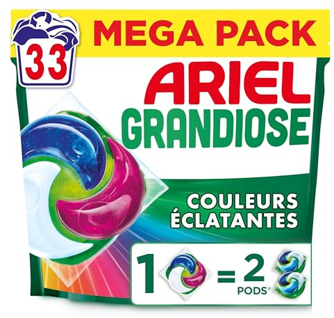 Ariel PODS Grandiose Couleurs Éclatantes, Lessive en Capsule, 33 Lavages, Idéal Pour Les Lessives Mixtes, Dissolution Rapide Même à Froid, Fabriqué en France