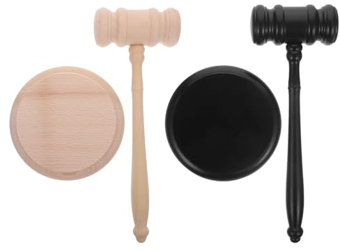 VINTORKY Juego de 2 mazos de juez: juego de mazo y bloque de madera para sonido - Martillo de juez - Martillo de madera para subastas, ideal para abogados, reuniones, discursos y subastas.
