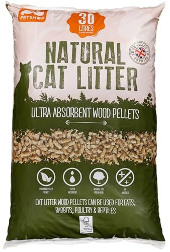 Ark Future Cat Litter 30L Premium Natural Wood Pellet Ultra Absorbent Odour Control Pine Pellets Biodegradable Non-Clumping Pet Bedding for Cats, Rabbits, Poultry & Small Animals