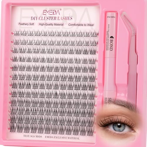 EMEDA Kit med klusterfransar, inklusive franslim och pincett Naturlig 8–14 mm mix Franskluster kit Transparent band DIY-fransförlängning hemma Vattentålig Natural Lash Clusters