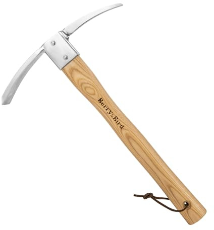 Berry&Bird trädgårdshacka finnar hög, rostfri spetshacka, hacka med trähandtag, robust handhacka för omplantering, grävning, växter, lossa jord, spetshacka för trädgårdsarbete, camping