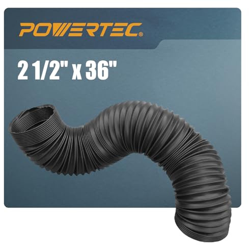 POWERTEC 2 1/2'' x 36'' Dust Collection Hose, Flexible 2.5 Inch Dust Collector Hose for Table Saw, Drill Press, Woodworking and Wood Shop Dust Collection System (70198)