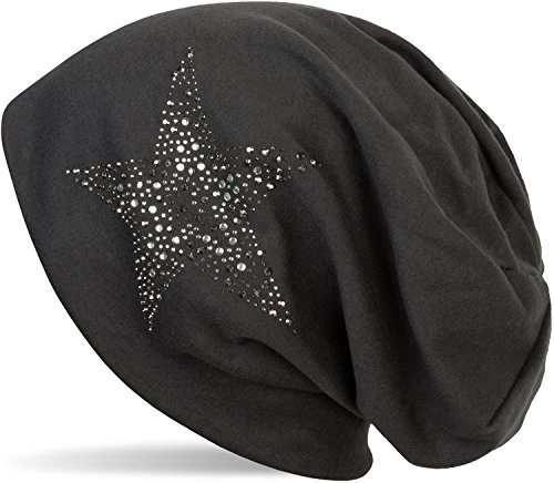 styleBREAKER Damen Beanie Strass Stern Mütze Viskose 58cm | Longbeanie. elastisches Material. Bundweite 25cm. Höhe 27cm. weiche Haptik. Einheitsgröße. Glitzer Applikation.