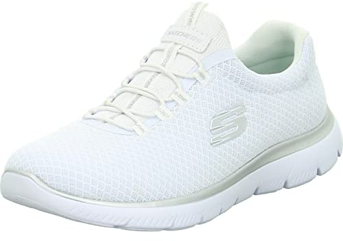 Skechers Mujer Summits 12980 Zapatillas, White Mesh/ Silver Trim, 36.5 EU