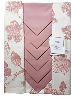BOTTICELLI HOME - Servizio da Tavola X6 o X12 Tovaglia e Tovaglioli Articolo Fiore Ricamato (Rosa, X6 (150x180))