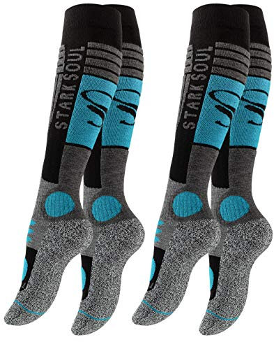 STARK SOUL 2 Paar Damen SKI Funktionssocken, Skisocken mit Spezialpolsterung, Schwarz/Türkis, Gr. 35-38