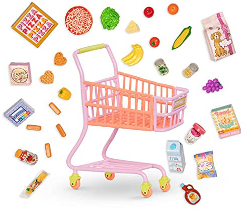 Glitter Girls - GG Einkaufswagen - Rollender Einkaufswagen Spielset - 29+ Zubehör für Lebensmittelgeschäfte - Play Food Pizza, Eiscreme und Obst - 36 cm Puppen-Zubehör - 3 Jahre +