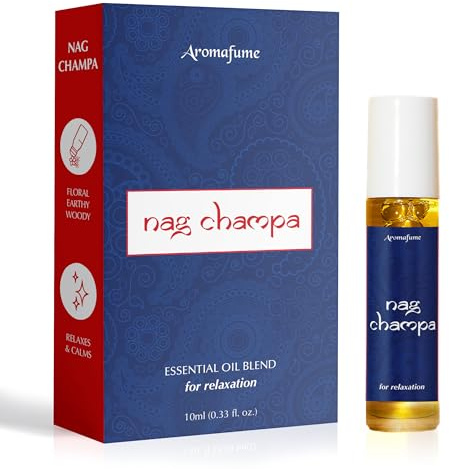 Nag Champa Essential Oil Roll-On Blend 10ml with Jasmine, Aromafume | Made with Sandalwood, Ylang Ylang & Champa Flower Extracts | Ideal for Meditation & Rituals | Non-Toxic & Vegan