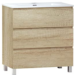 Baikal Mueble de Baño TRIX, Distribución de 3 cajones, con Patas y con Lavabo cerámico. Melamina 16mm. Distintas Medidas y Acabados Disponibles. Mueble MONTADO