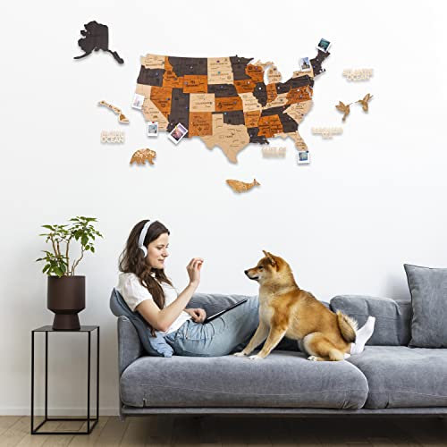 3D-Holzkarte der Vereinigten Staaten mit 2 Größen, 4. Juli, patriotische Dekoration, Geschenke für Männer, Wanddekorationen für Wohnzimmer – Jabihome (L – 83,8 x 45,7 x 0,6 cm)