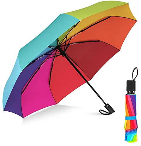 Regenschirm Regenbogen Bunt Frauen Herren Mini Schirm Ultra Leicht Regenschirm Kompakt Groß Windsicher Sturmfest Stabil 10 Farben Regenschirm Tuch Für Sonnige Oder Regnerische Tage,Sehr Robust