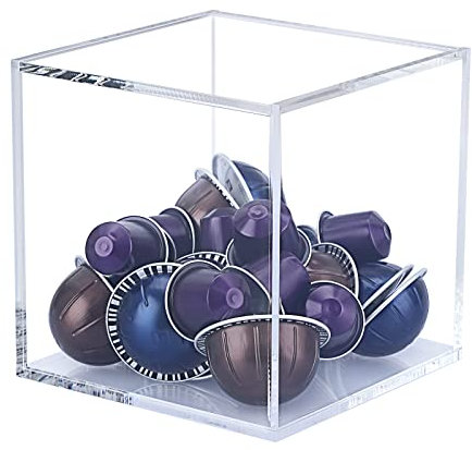 IGNPION Contenitore in acrilico per cialde di caffè, cubo, compatibile con tutte le cialde e capsule, contenitori in acrilico con coperchio (13 x 13 x 13 cm)
