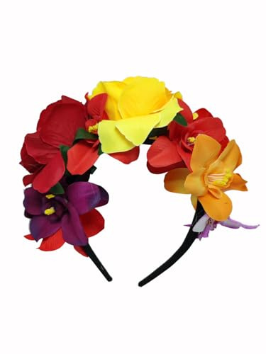 VASANA Diadema de flores de rosas mexicanas para el cabello para Halloween, corona de flores del día de los muertos, disfraz de fiesta de Halloween, accesorios para el cabello para cosplay, fiesta de