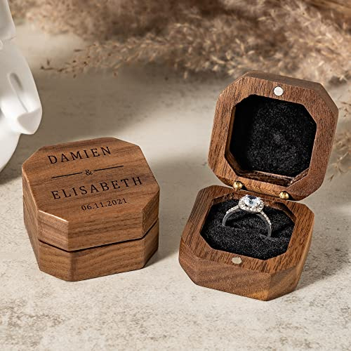 KEMEILA Personalisierte Ringboxen aus Holz, achteckige Ringboxen, Hochzeits-, Verlobungsring-Boxen, Schmuck-Präsentationsboxen, Hochzeitszeremonie-Ring-Boxen, Geburtstagsparty-Geschenkboxen.