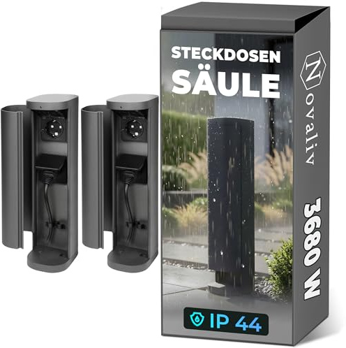 Novatool Lot de 2 tours de prise 2 prises rondes extérieures anthracite avec ouverture IP44 - Prise extérieure de jardin - Colonne de prise de courant de jardin