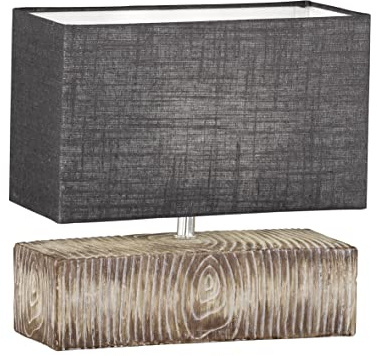 Fischer & Honsel|Tischleuchte, Hauke|holzfarben|Schirm 30x13x18cm, Anschlußkabel schwarz|Stoffschirm-leinen grau|L: 30,00 cm, B: 13,00 cm, H: 30,00 cm|mit Schnurschalter|1x E14 max. 25,0 Watt|50643