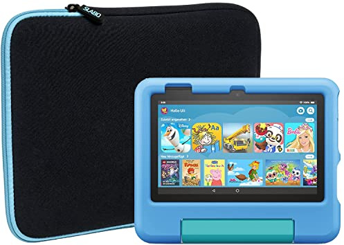 Slabo Tablet Tasche Schutzhülle für Amazon Fire 7 Kids-Tablet (2022, 12. Gen.) Hülle Etui Case Phablet aus Neopren – TÜRKIS/SCHWARZ
