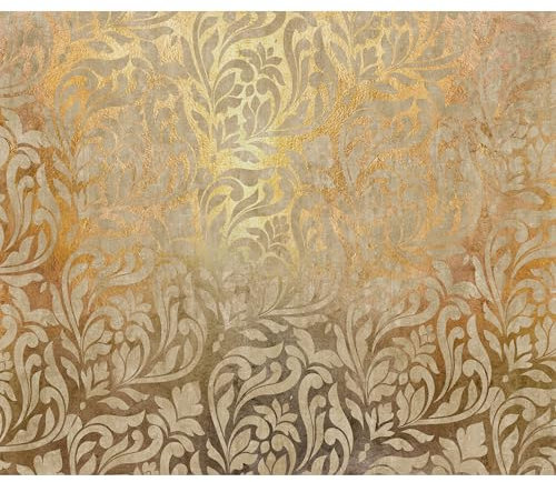 decomonkey Fototapete Ornament 350x256 cm Tapete Fototapeten Vlies Tapeten Vliestapete Wandtapete Moderne Wand Wandbild Schlafzimmer Wohnzimmer Barock 3D Optik Glamour Pflanzen Beige