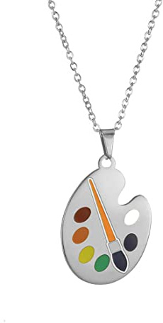 EUEAVAN Colorful Artist Color Palette Brush Charm Pendant Necklace Brush Exquisite Choker Art Teacher Painter Jewelry Girls Women, Stainless Steel, No Gemstone