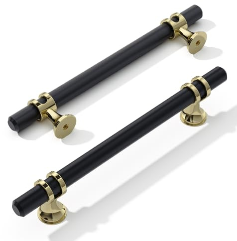 FURNIWARE 10 Stück Möbelgriff, 128mm Bohrlochabstand Möbelgriffe Schrankgriffe Küche Kabinett Griff Verwendet für Türgriff der Badezimmertür Kleiderschrank,Gold + Schwarz
